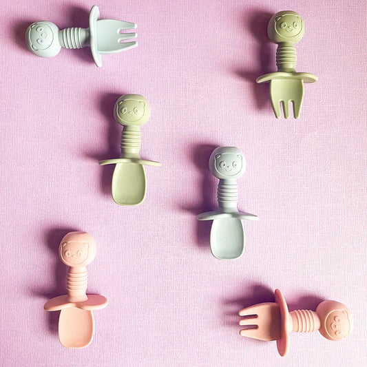 Mini Silicone Training Utensil Set - Blue