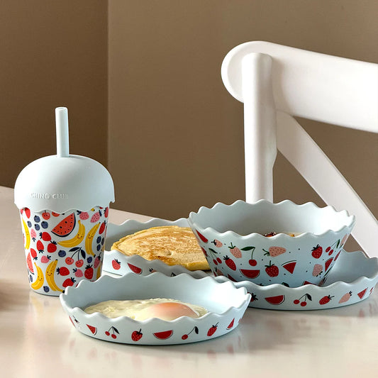 Chino Wavy Edge Silicone Bowl and Plate Set - Blue Fruits