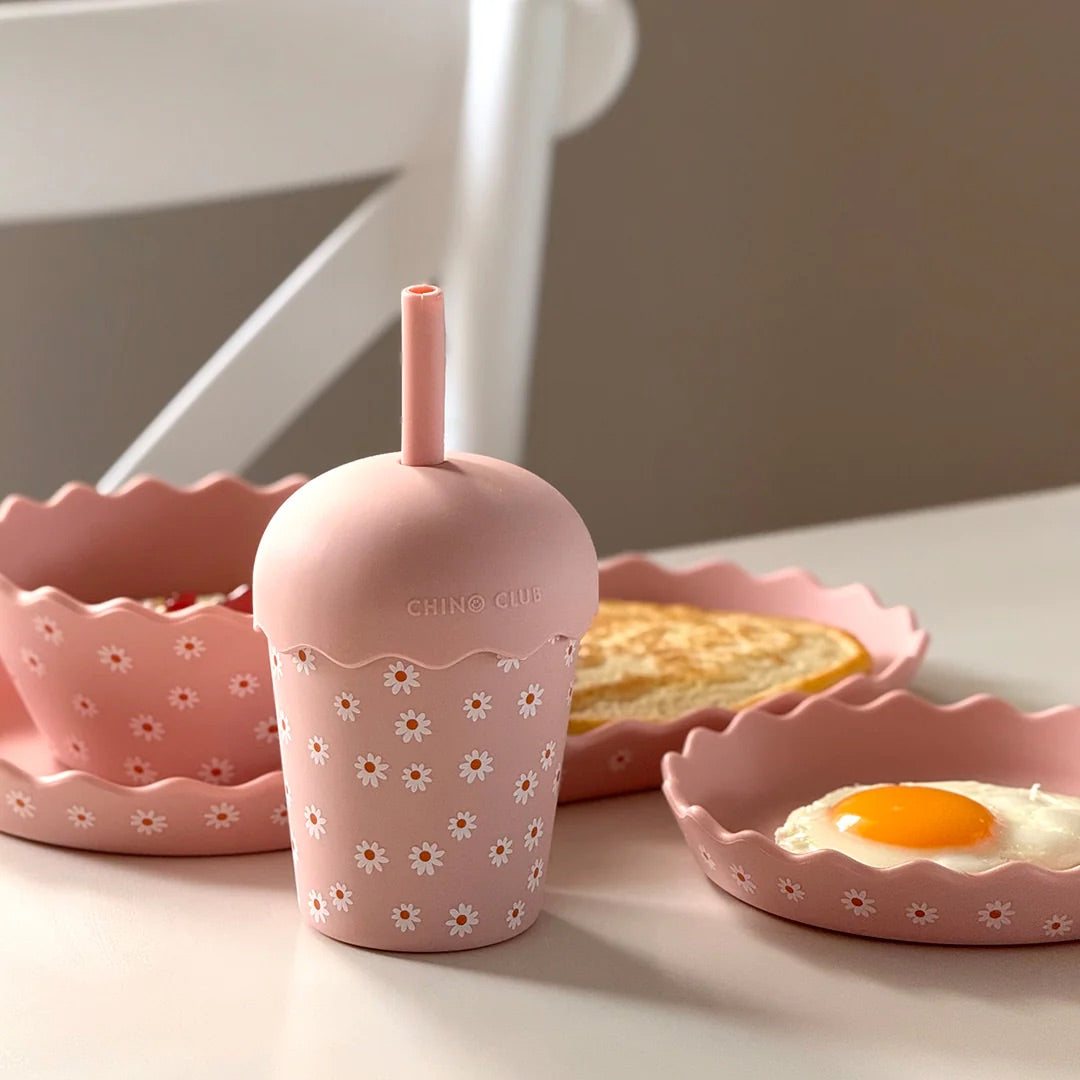 Chino Mini Smoothie Cup & Straw Pink Daisy