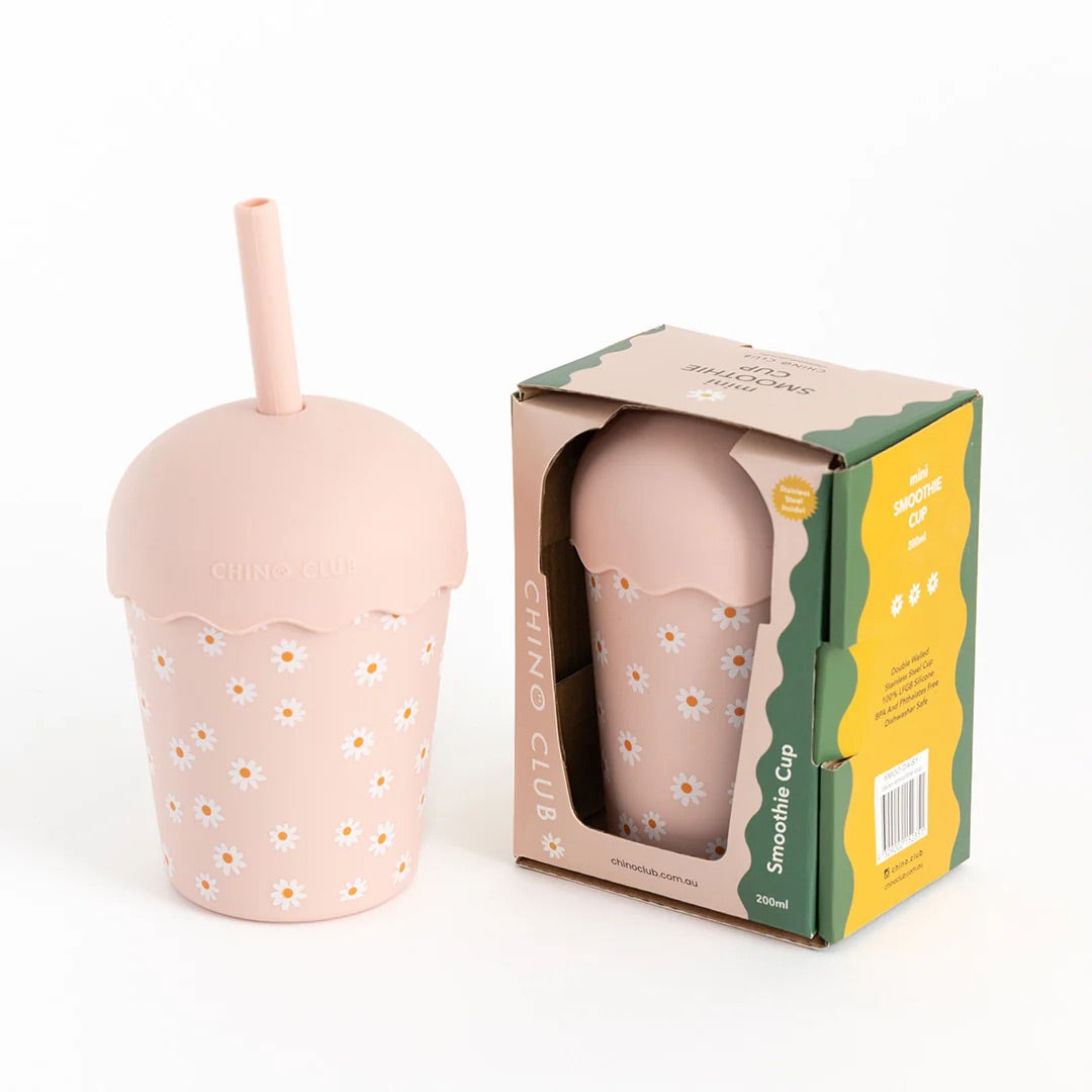 Chino Mini Smoothie Cup & Straw Pink Daisy