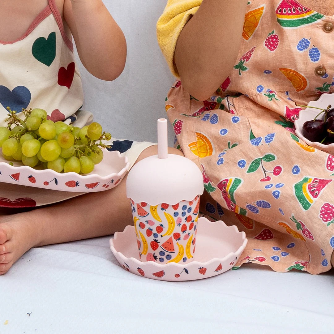 Chino Mini Smoothie Cup & Straw Fruits Pink