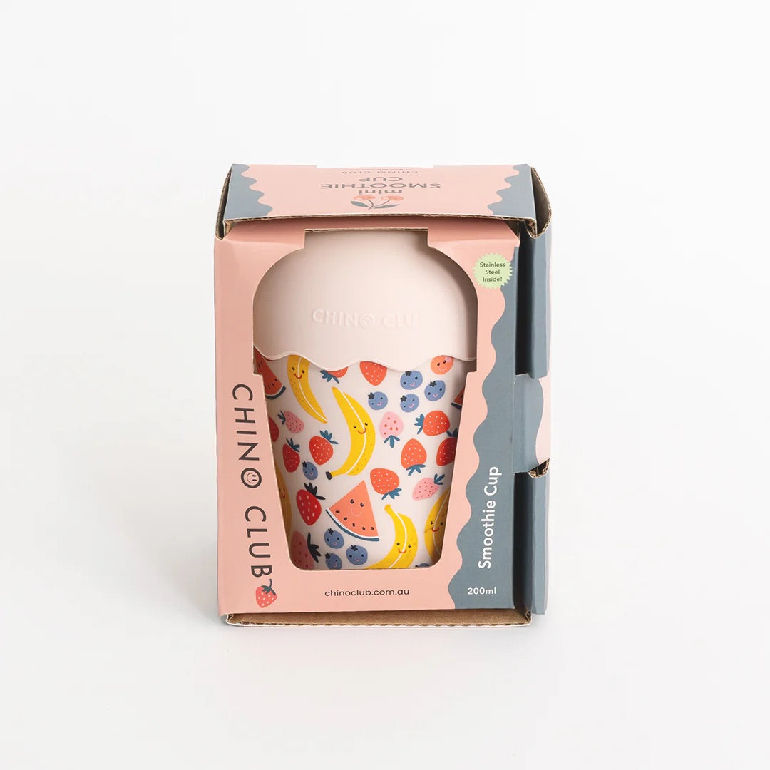 Chino Mini Smoothie Cup & Straw Fruits Pink