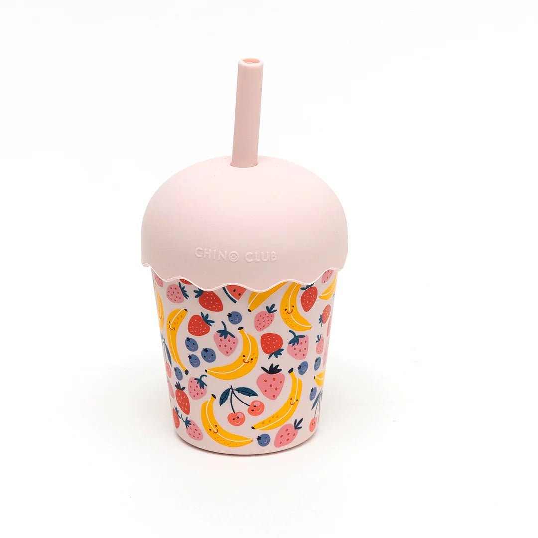 Chino Mini Smoothie Cup & Straw Fruits Pink