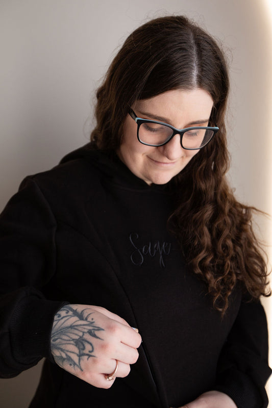 Sage Rose Feeding Hoodie - Black