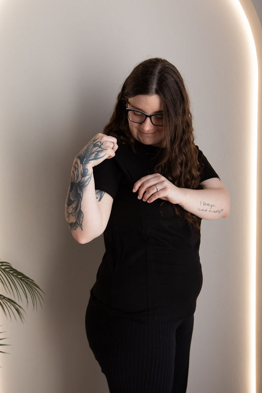 Sage Rose Feeding T-Shirt - Black