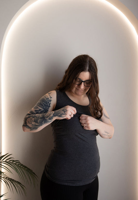 Born Maternity Breast Feeding Singlet (Grey)
