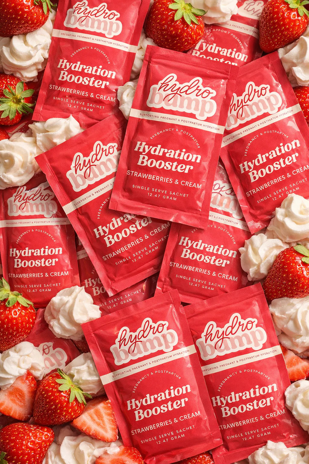 HydroBump Strawberries & Cream Hydration Boosters – Electrolyte Drink Sachets for Pregnancy & Breastfeeding