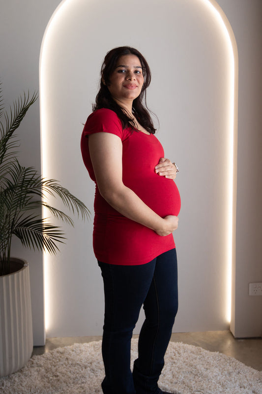 Born Maternity Short Sleeve Top (Red)