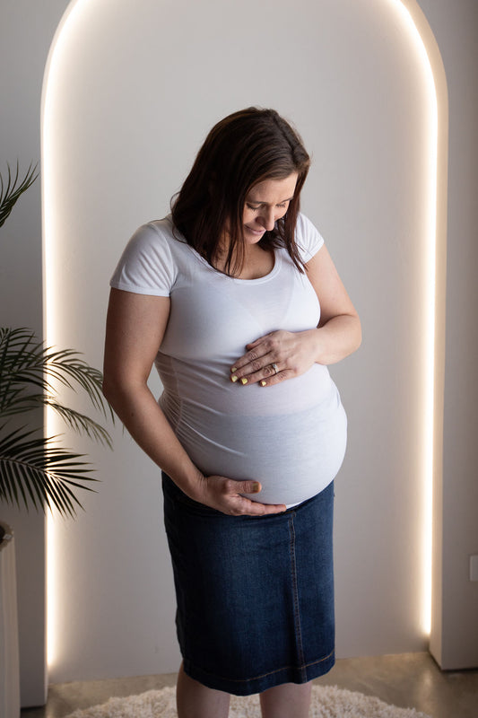 Born Maternity Over Belly Denim Skirt
