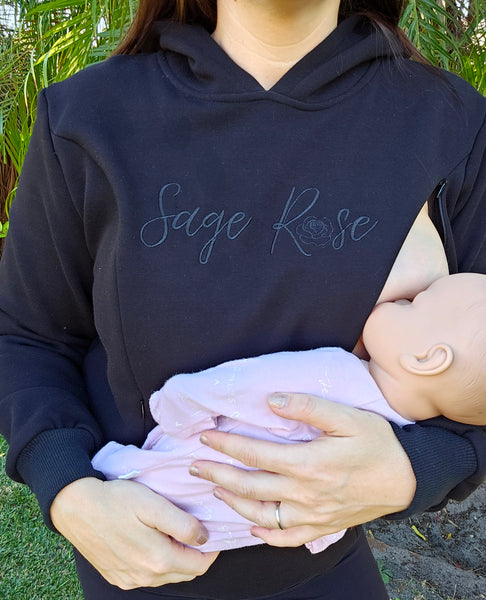 Sage Rose Feeding Hoodie - Black