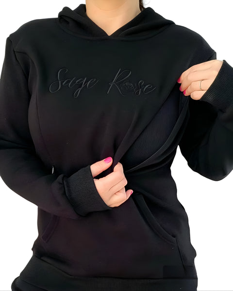 Sage Rose Feeding Hoodie - Black