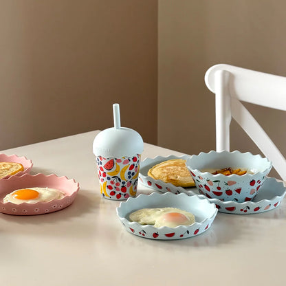 Chino Wavy Edge Silicone Bowl and Plate Set - Blue Fruits