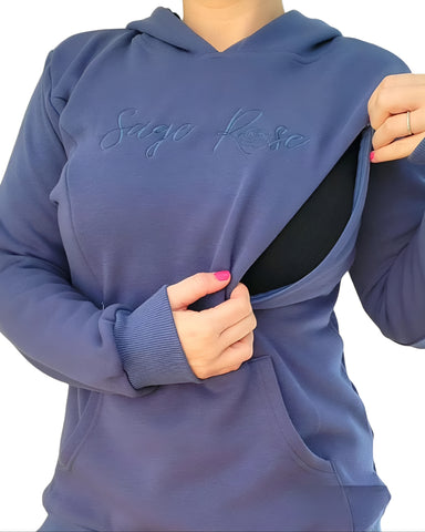 Sage Rose Feeding Hoodie - Blue