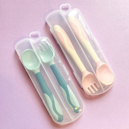 Bendable Silicone Cutlery with Travel Case - Pink