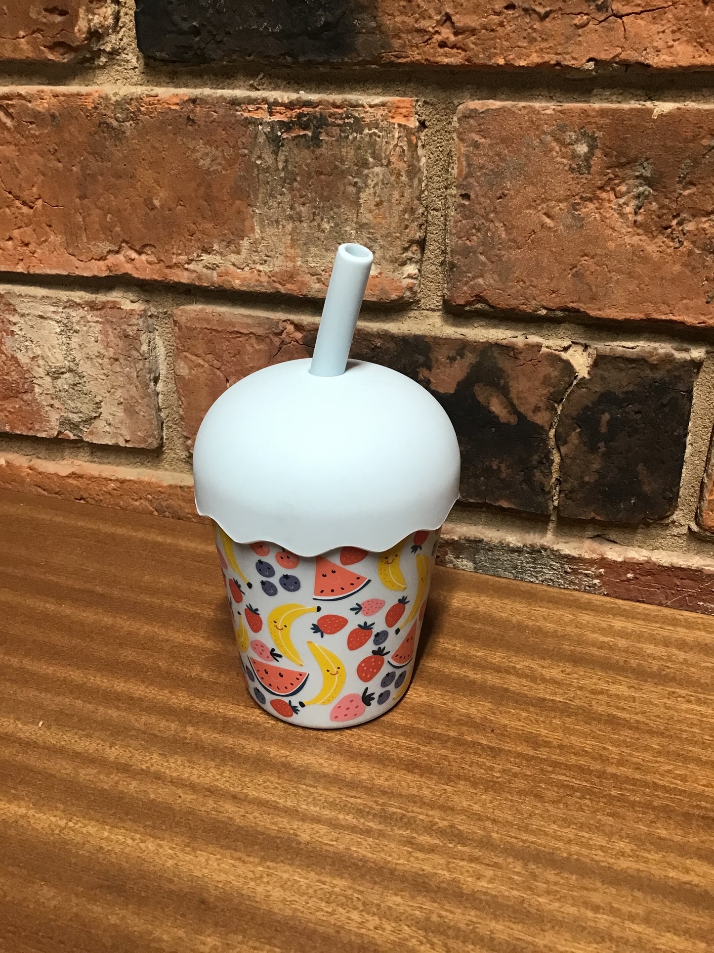 Chino Mini Smoothie Cup & Straw Fruits Blue