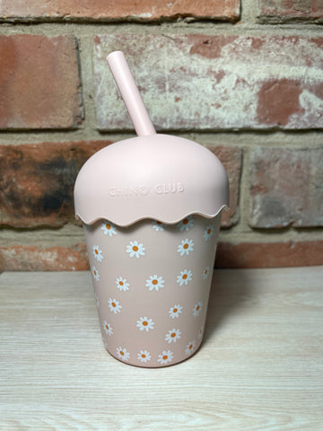 Chino Mini Smoothie Cup & Straw Pink Daisy