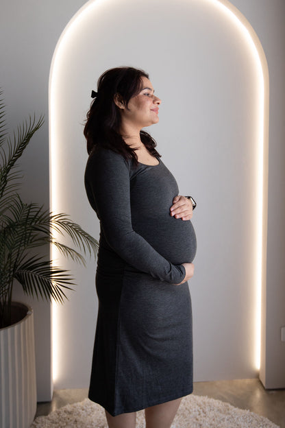 Born Maternity Long Sleeve Dress (Grey)