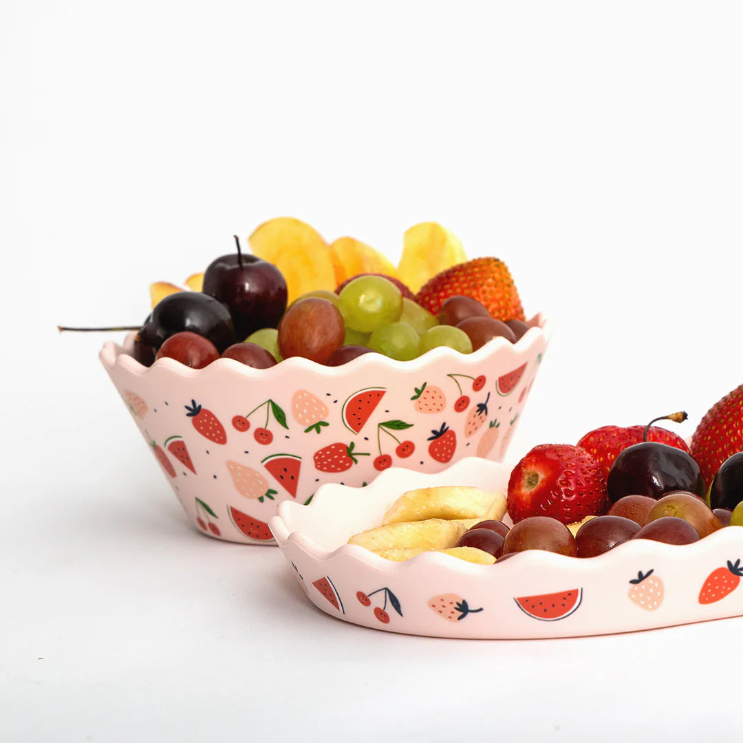 Chino Wavy Edge Silicone Bowl and Plate Set - Pink Fruits