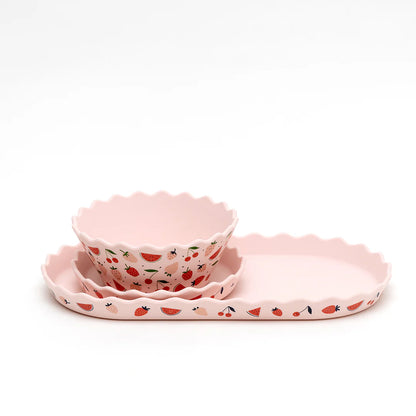 Chino Wavy Edge Silicone Bowl and Plate Set - Pink Fruits