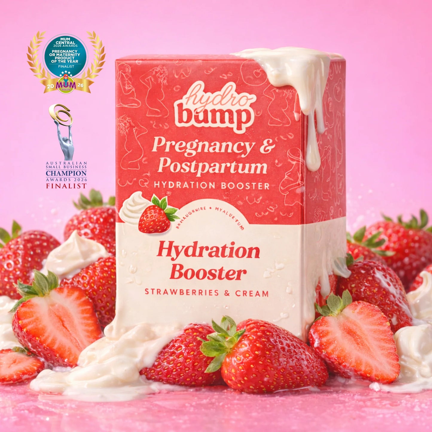 HydroBump Strawberries & Cream Hydration Boosters – Electrolyte Drink Sachets for Pregnancy & Breastfeeding