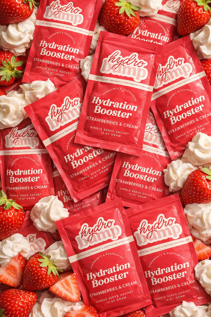 HydroBump Strawberries & Cream Hydration Boosters – Electrolyte Drink Sachets for Pregnancy & Breastfeeding