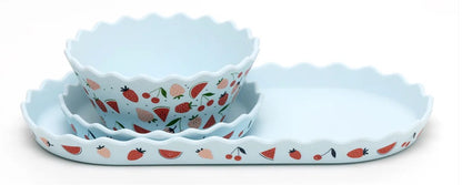 Chino Wavy Edge Silicone Bowl and Plate Set - Blue Fruits