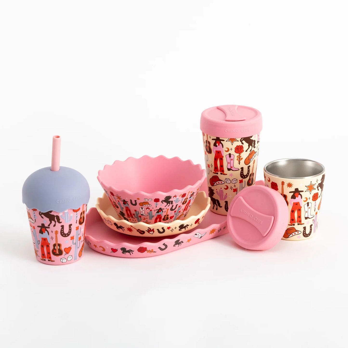 Chino Wavy Edge Silicone Bowl and Plate Set - Cowgirl