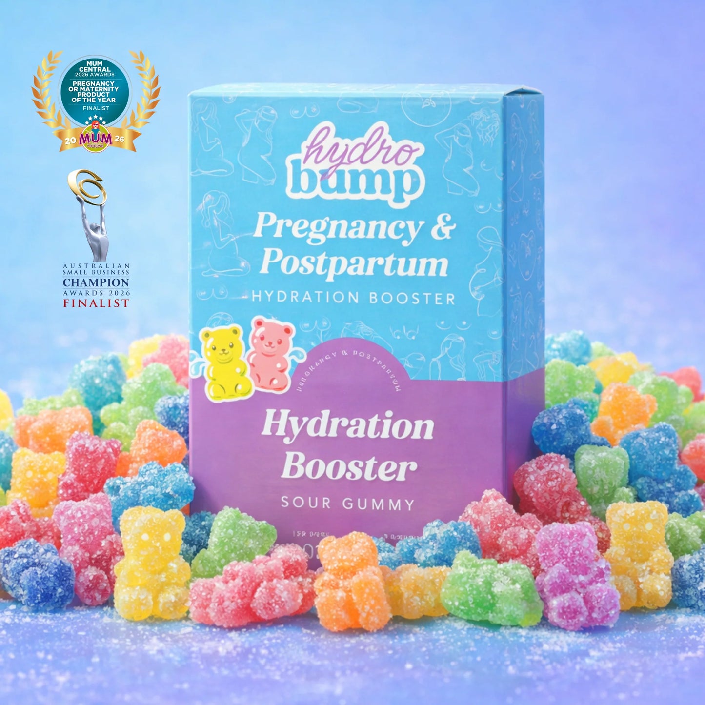 HydroBump Sour Gummy Hydration Boosters – Electrolyte Drink Sachets for Pregnancy & Breastfeeding